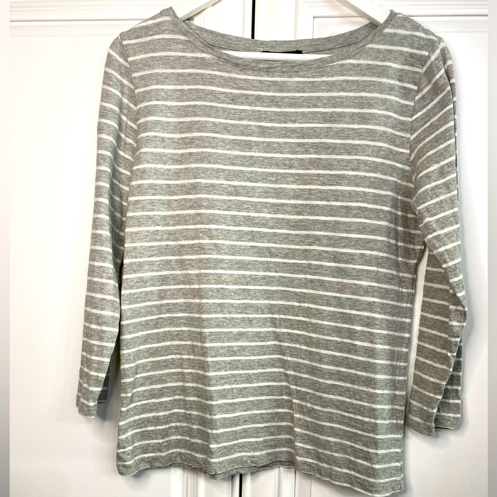 Pink Tartan Women’s Small Grey White Stripe Long Sleeve T Shirt Crew Neck Top